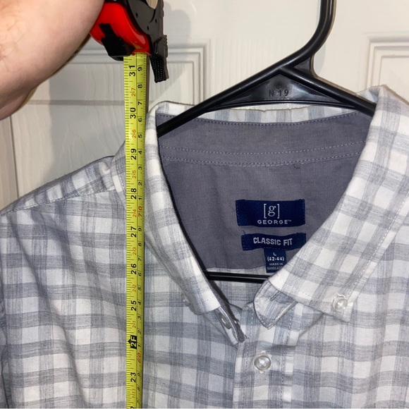 George mens classic fit gray white check button up Large. - Picture 3 of 5
